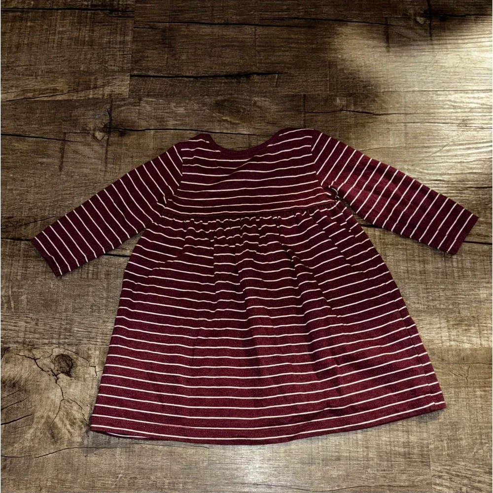 Old Navy Baby Girls‎ Burgundy White Striped Long Sleeve Empire Waist Dress 6-12M